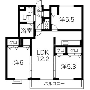 サンシャインガーデン嵯峨嵐山(B棟) Bの間取り図