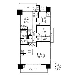 ローレルコート上野芝町四丁の間取り図