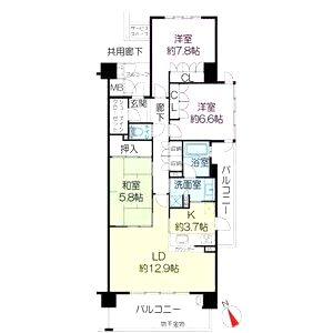 ジオ千里中央フロントコートA棟の間取り図